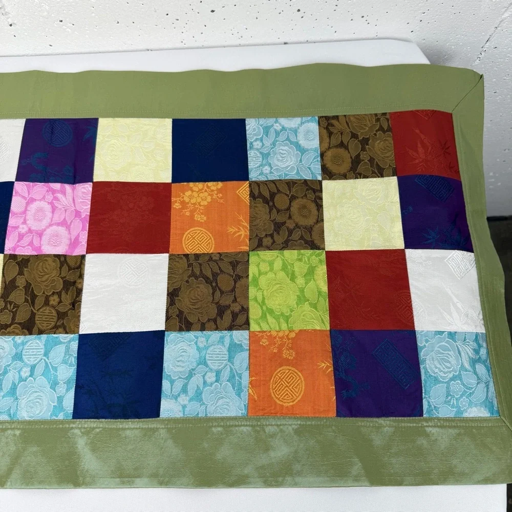 100% Silk Multi Colored Patchwork Chinese Table Cloth 16.7 x 75 Inches